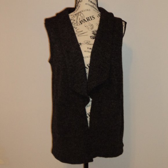 Loft Women's Size Small Sweater Vest Black Gray Sleeveless Pockets Collar - Picture 1 of 8